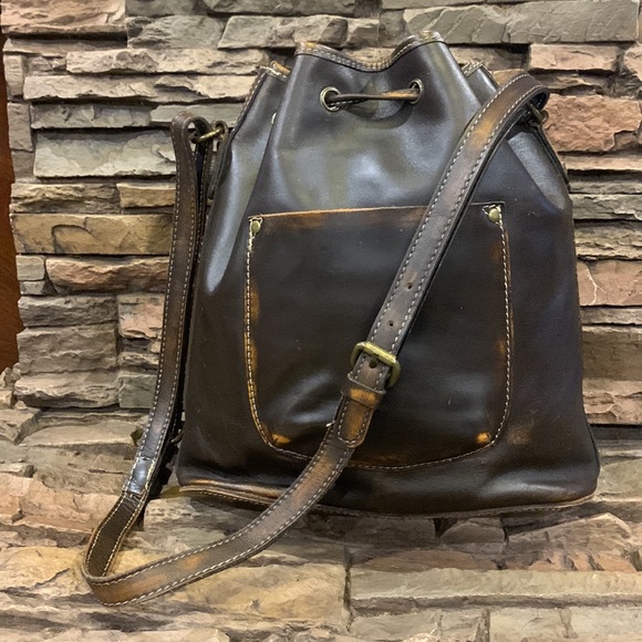 Patricia Nash Bags Patricia Nash Distressed Vintage Leather Drawstring Bucket Bag